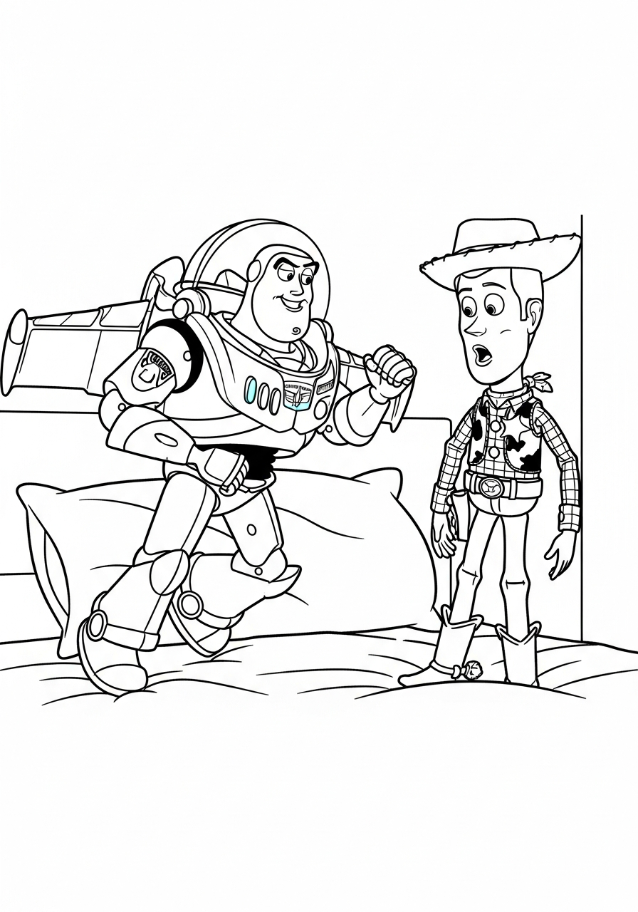 Buzz Lightyear Coloring Pages 12 Buzz Lightyear first meets Woody coloring page