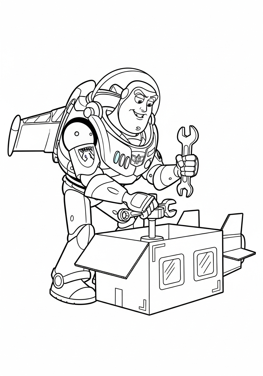 Buzz Lightyear Coloring Pages 13 Buzz Lightyear fixing his spaceship box coloring page