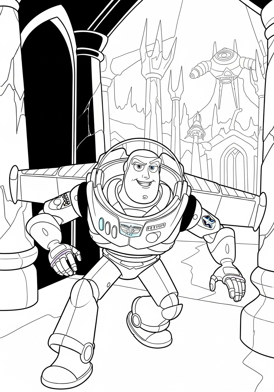 Buzz Lightyear Coloring Pages 19 Buzz Lightyear in Zurg’s dark lair coloring page