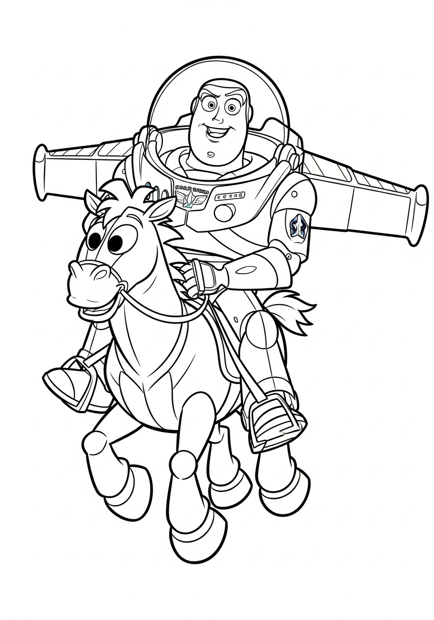 Buzz Lightyear Coloring Pages 21 Buzz Lightyear riding on Bullseye coloring page