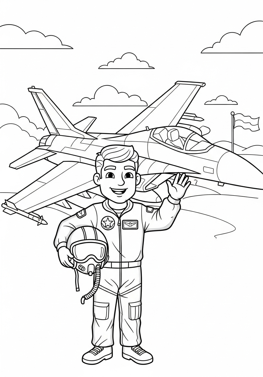 Veterans Day Coloring Pages 2 Cartoon Air Force pilot by jet coloring page