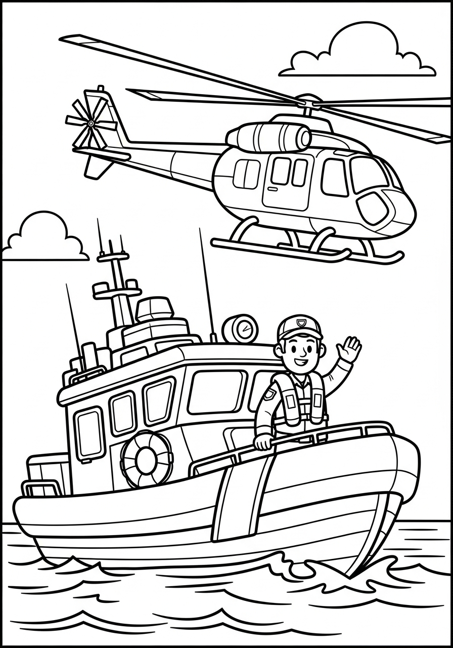 Veterans Day Coloring Pages 4 Cartoon Coast Guard rescue boat coloring page