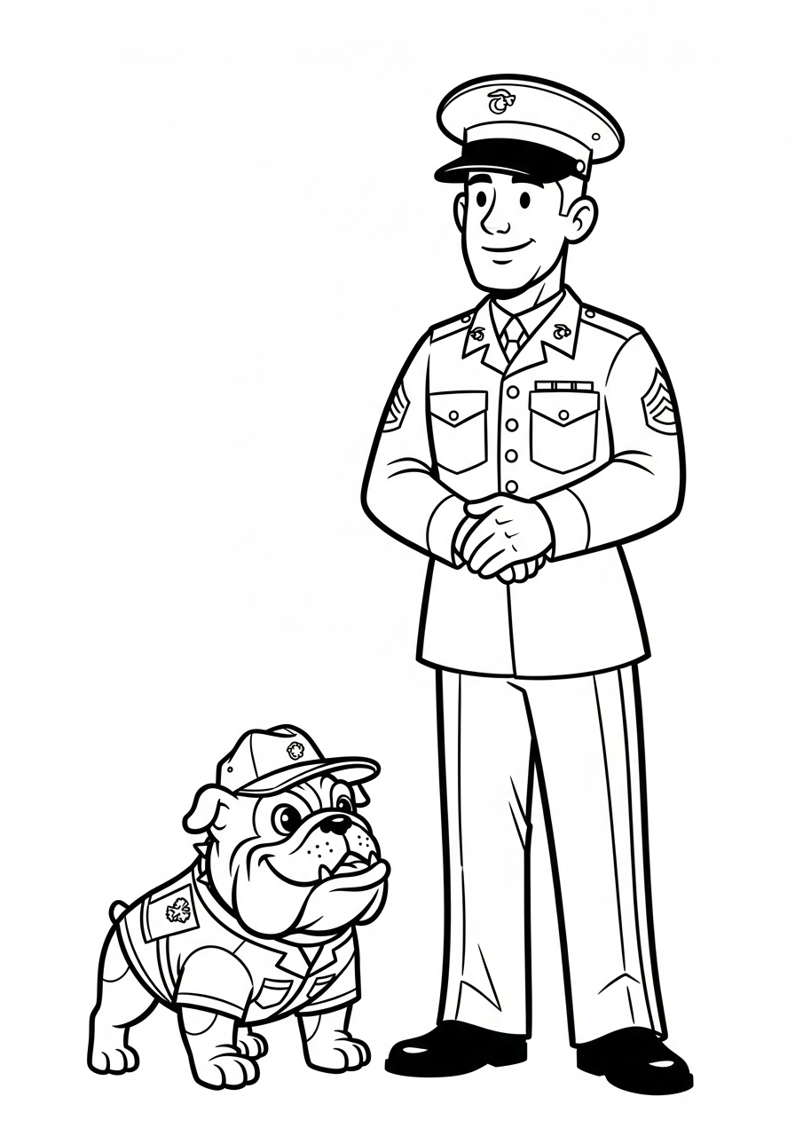Veterans Day Coloring Pages 5 Cartoon Marine with bulldog mascot coloring page