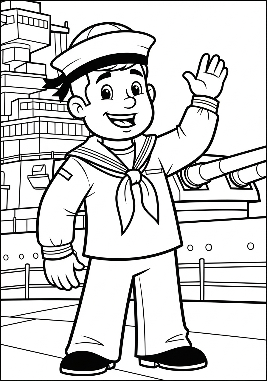 Veterans Day Coloring Pages 6 Cartoon Navy sailor on ship coloring page
