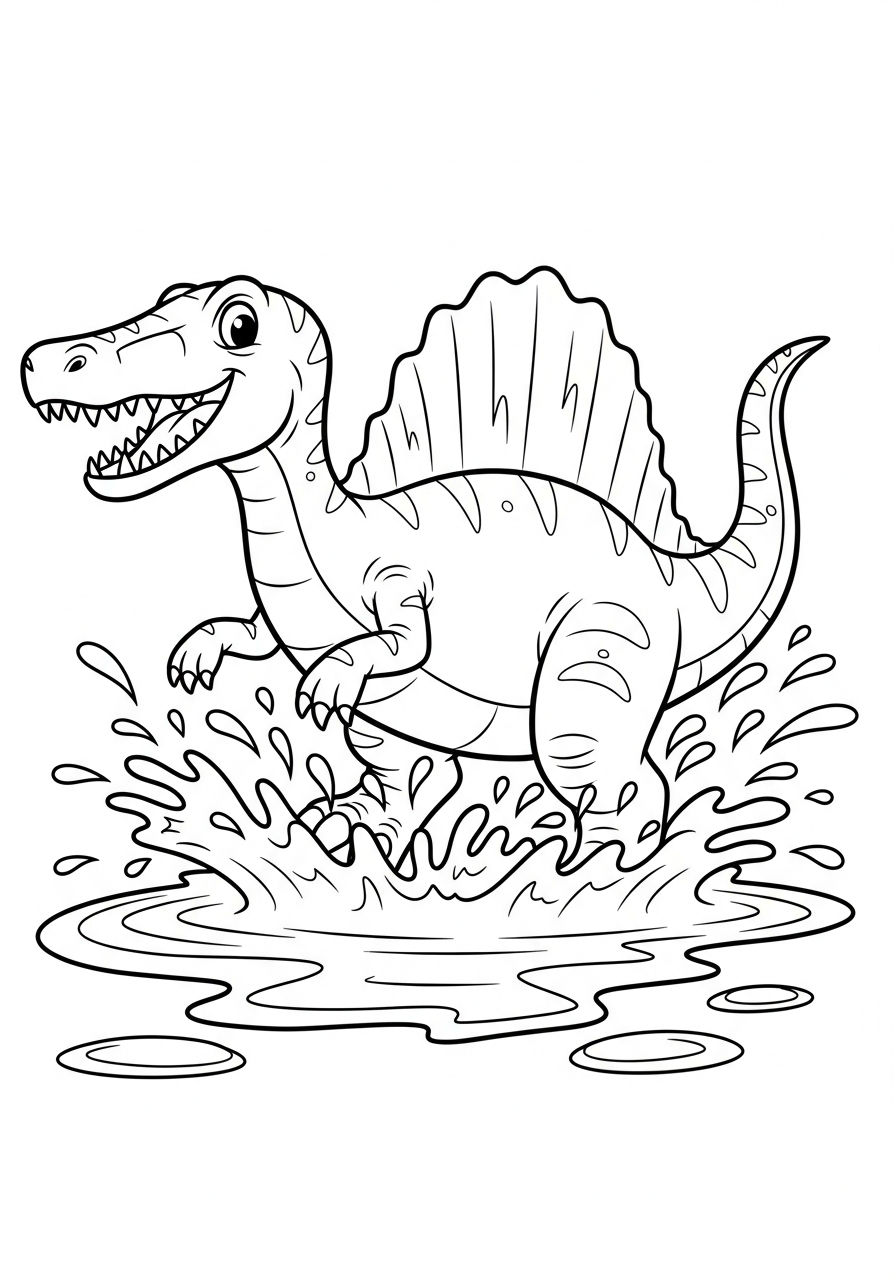 Cartoon Spinosaurus splashing coloring page