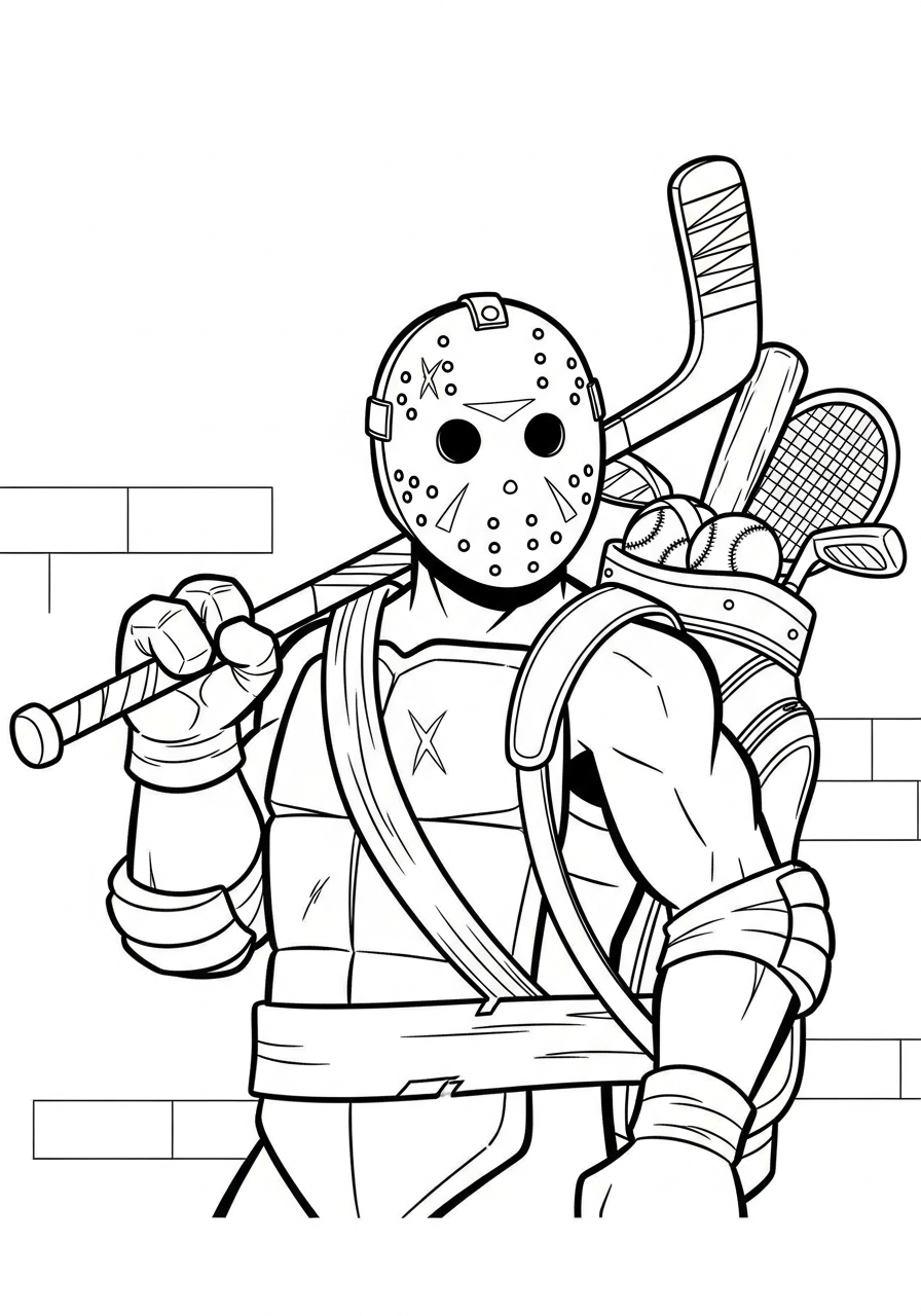 Ninja Turtle Coloring Pages 6 Casey Jones with hockey mask coloring page