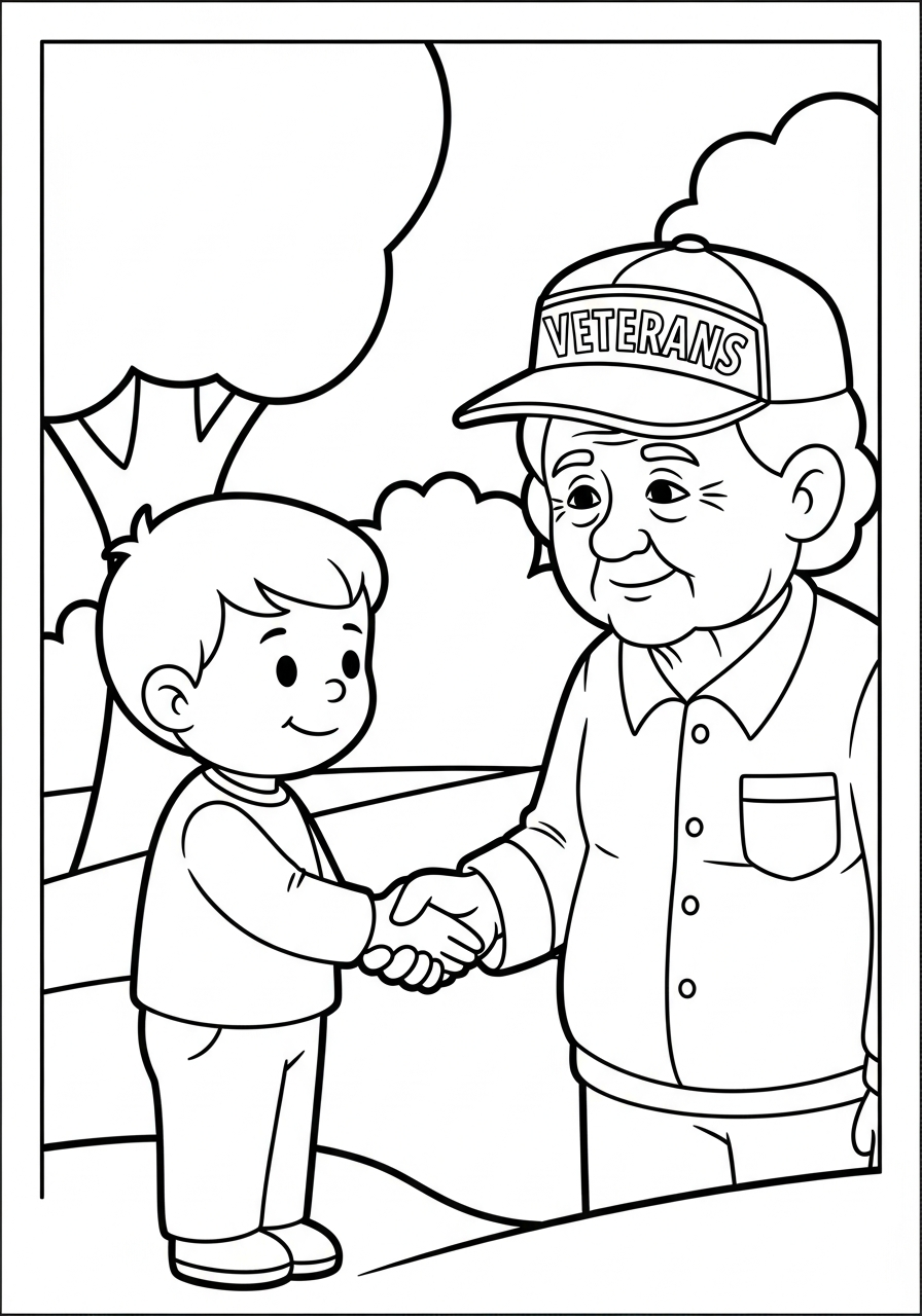Veterans Day Coloring Pages 7 Child shaking veteran’s hand coloring page