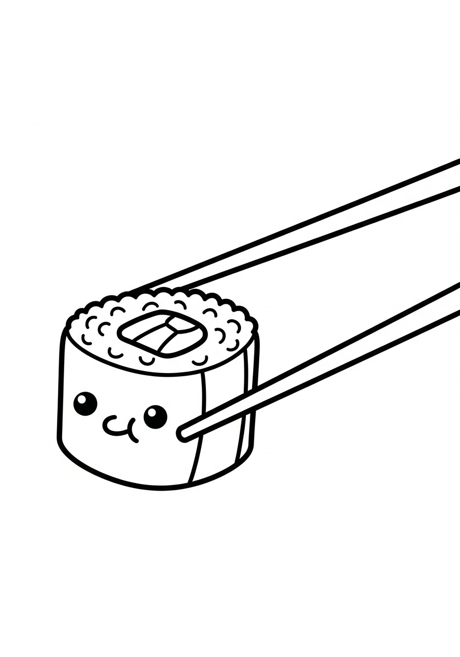 Chopsticks lifting a shy maki coloring page