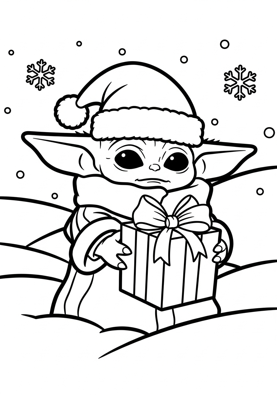 Baby Yoda Coloring Pages 27 Christmas Baby Yoda with gift box coloring page