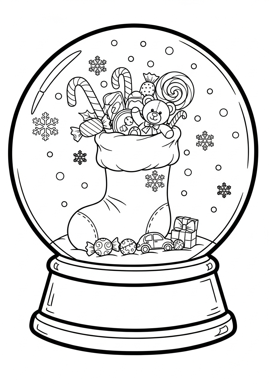 Christmas stocking inside snow globe coloring page