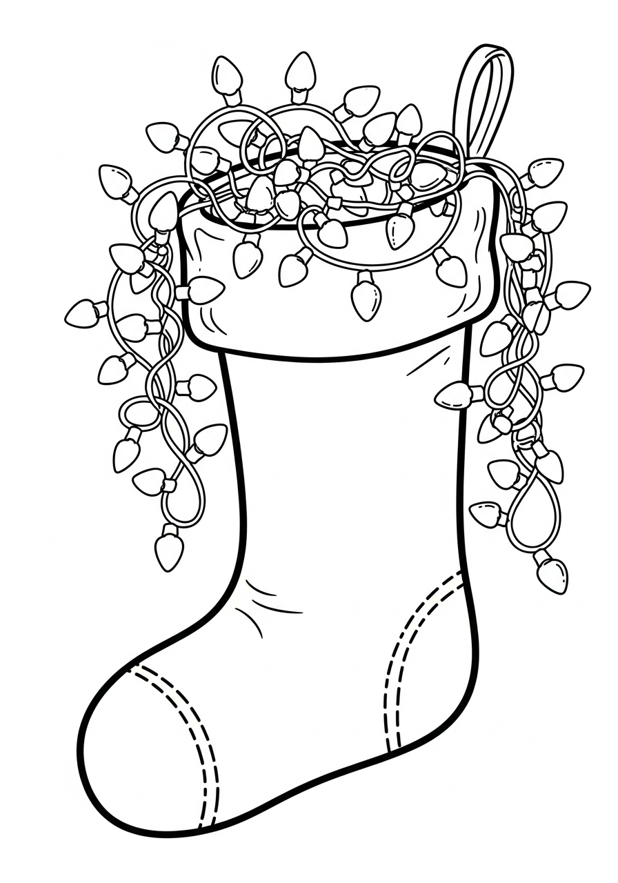 Christmas Light Coloring Pages 2 Christmas stocking overflowing with lights coloring page