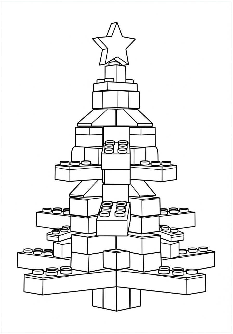 Christmas Tree Coloring Pages 4 Christmas tree built from toy blocks coloring page