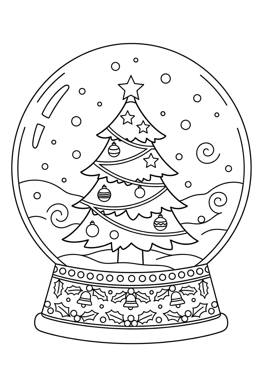 Christmas Tree Coloring Pages 6 Christmas tree inside glass snow globe coloring page
