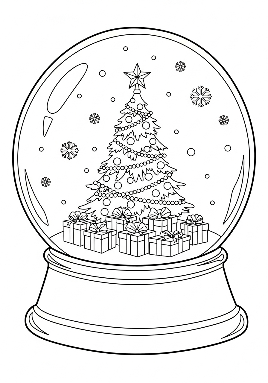 Christmas tree inside snow globe coloring page