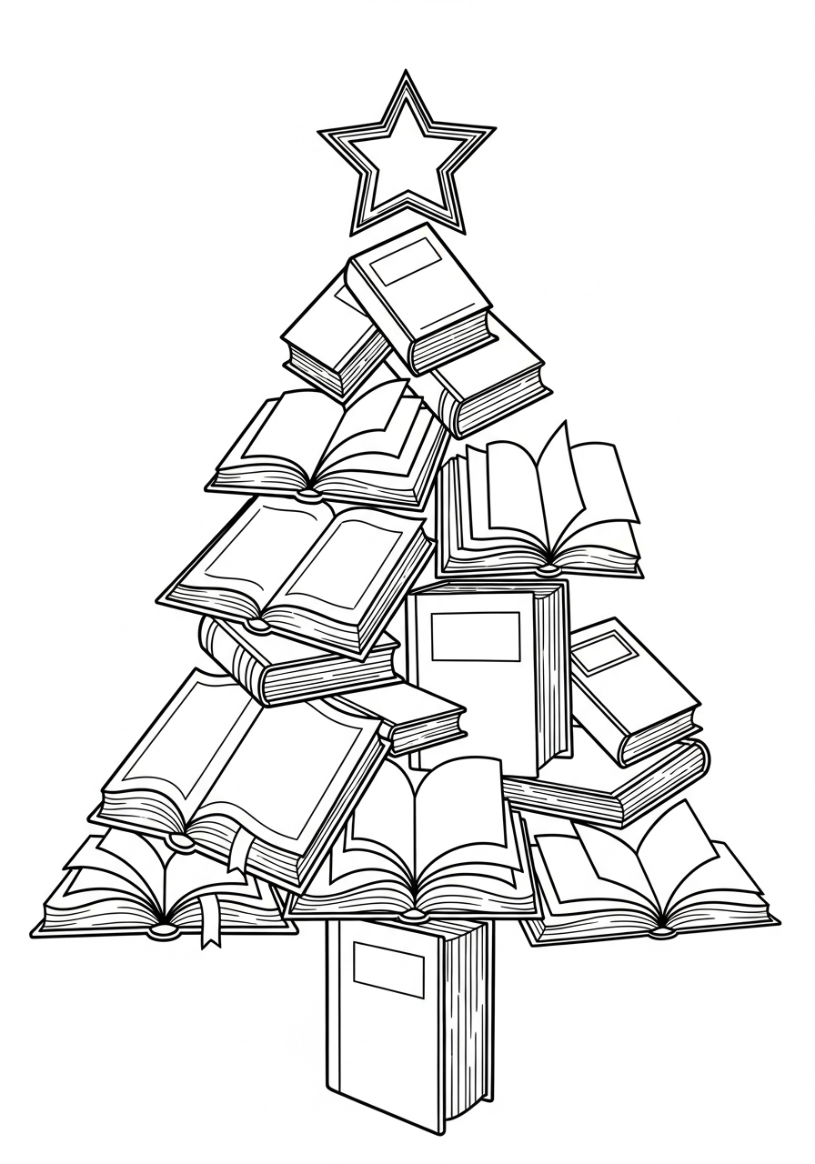 Christmas Tree Coloring Pages 7 Christmas tree made of stacked books coloring page