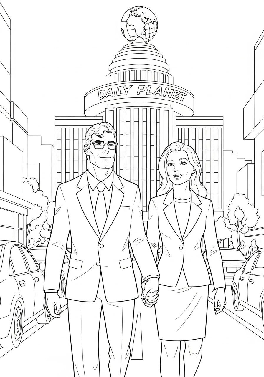 Clark Kent and Lois Lane walking coloring page