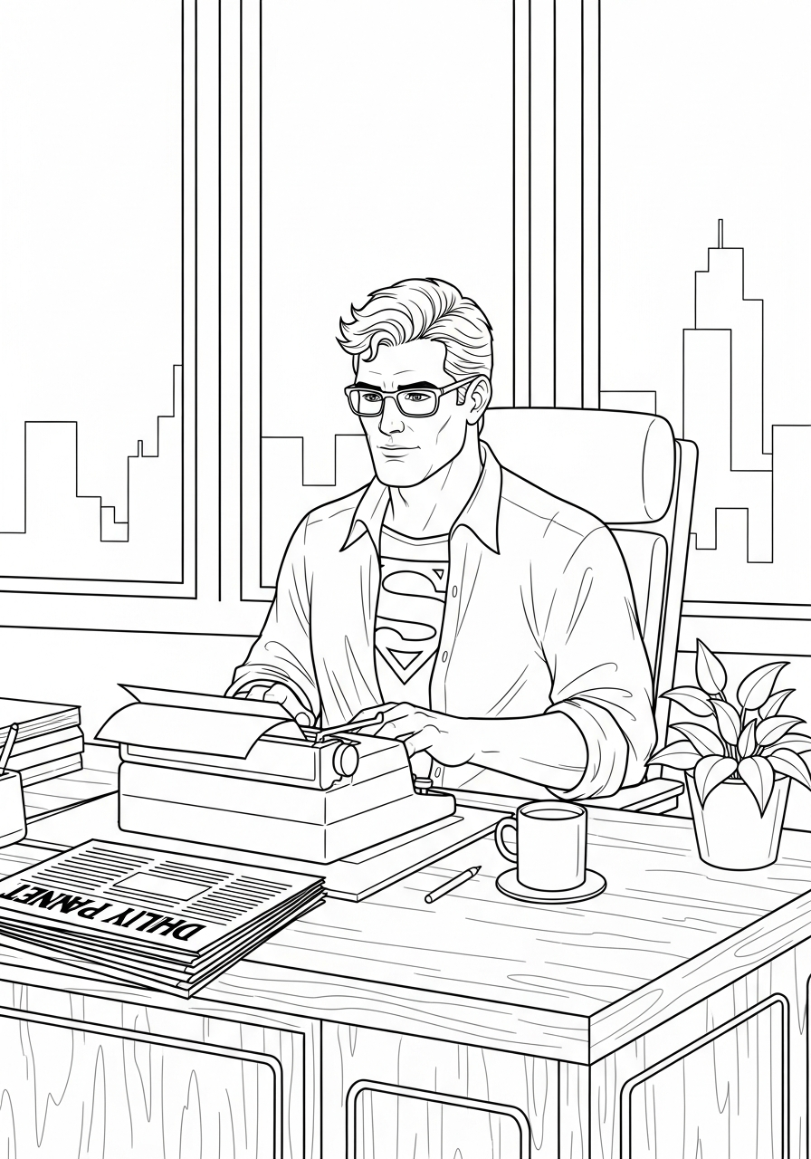 Clark Kent at Daily Planet desk coloring page