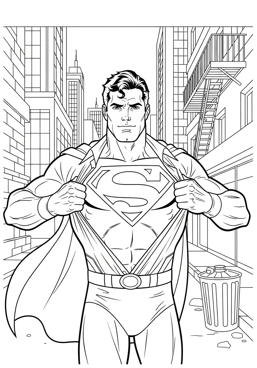 Clark Kent rips shirt open to shield coloring page