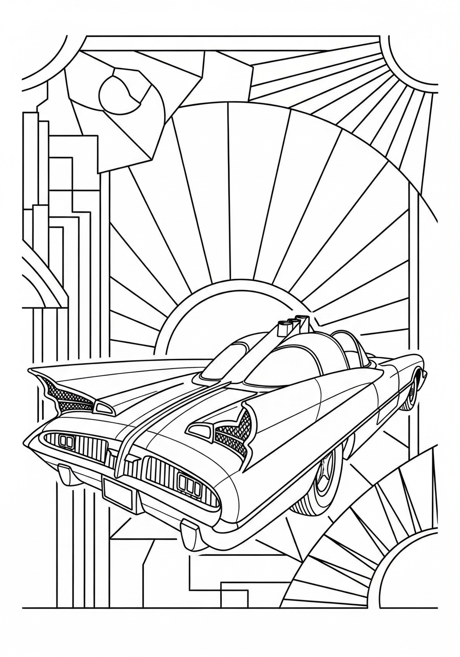 Classic Bugatti Atlantic art deco coloring page