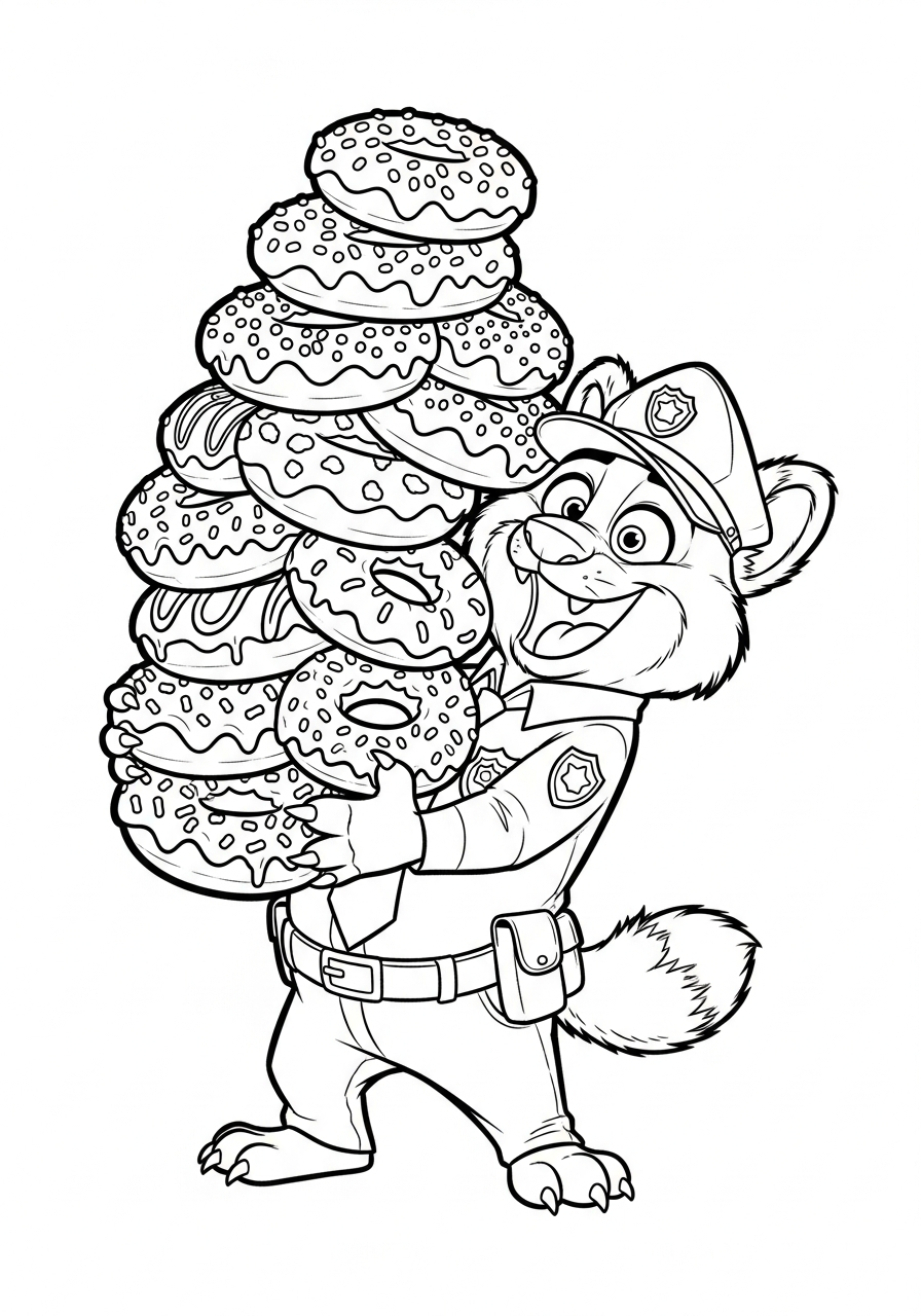 Clawhauser hugging donuts desk coloring page