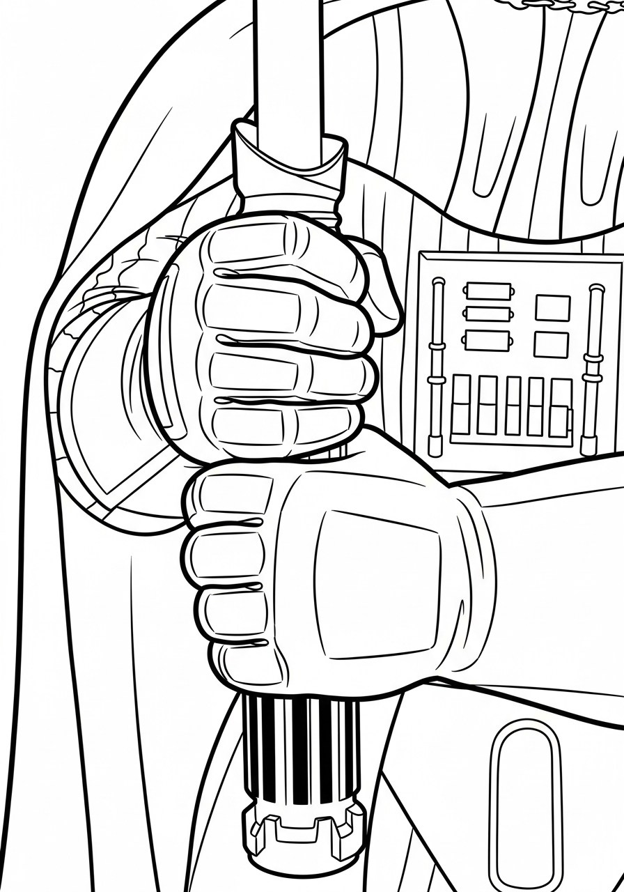 Close-up Vader holding lightsaber hilt coloring page