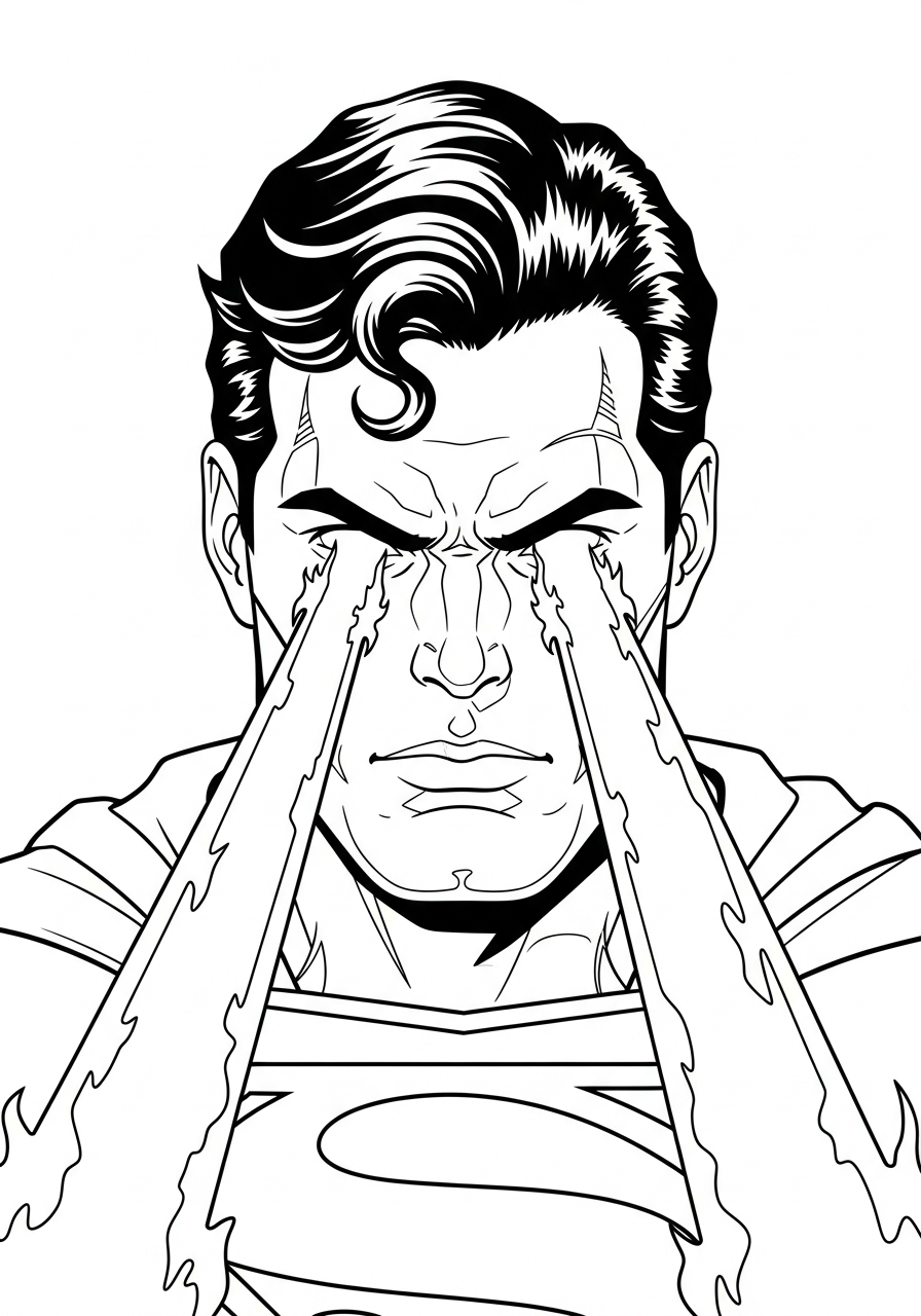 Close-up of Superman using heat vision coloring page