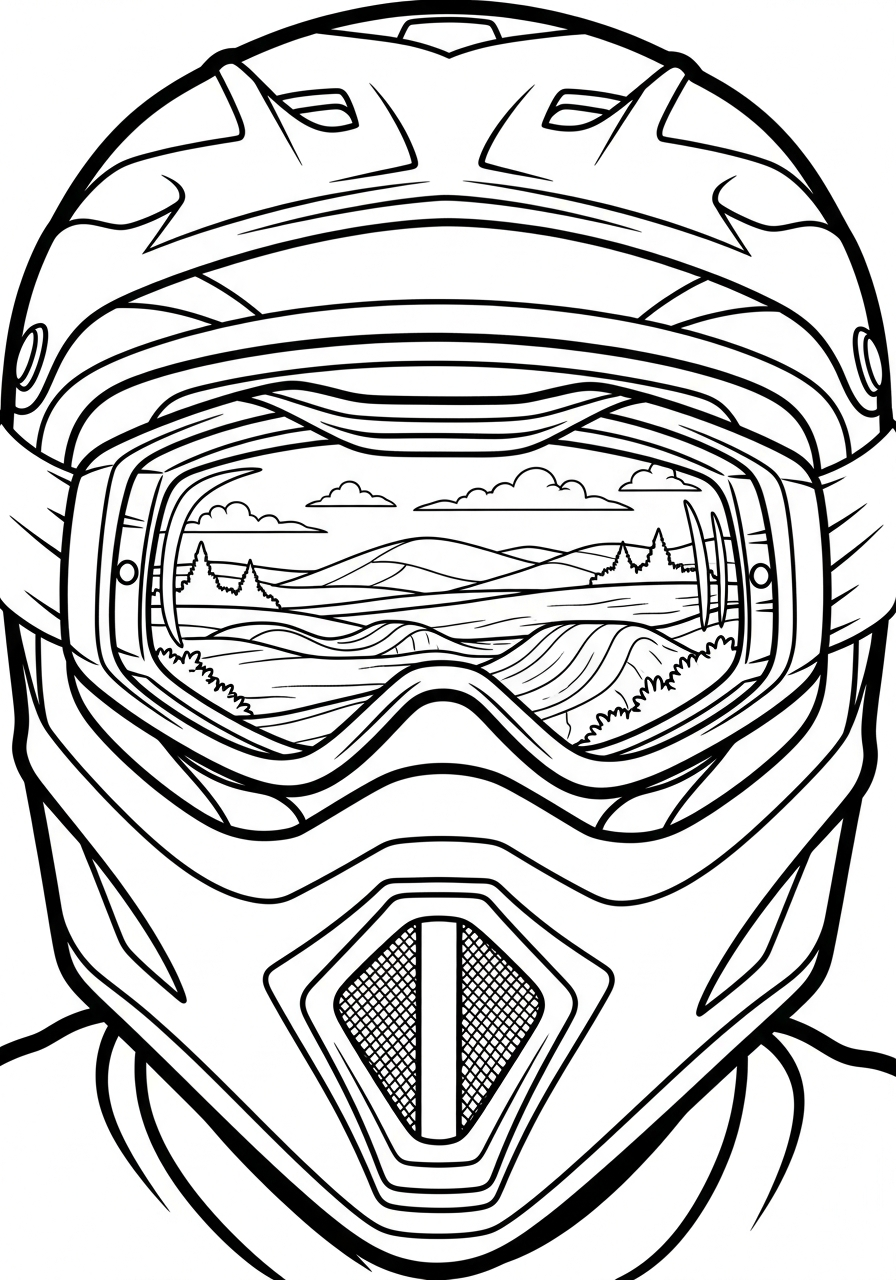 Dirt Bike Coloring Pages 17 Close-up of rider’s focused helmet coloring page