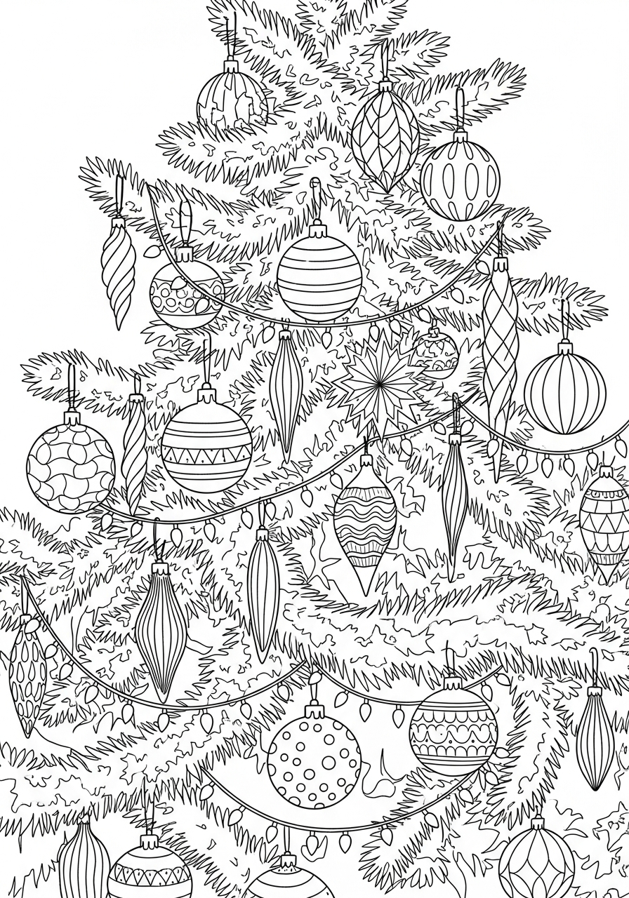 Christmas Tree Coloring Pages 8 Close up of tree branch ornaments coloring page