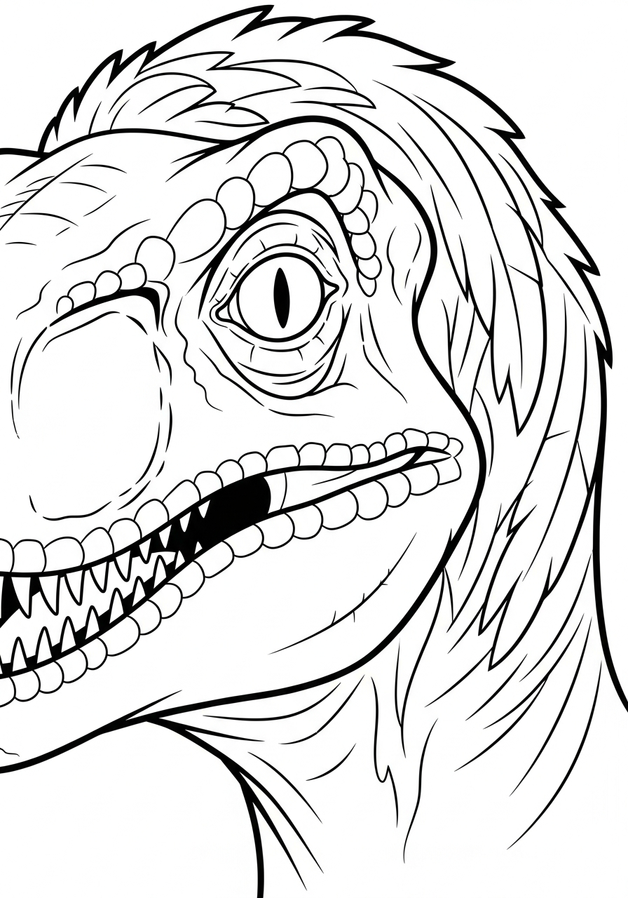 Velociraptor Coloring Pages 3 Close up velociraptor face detailed coloring page