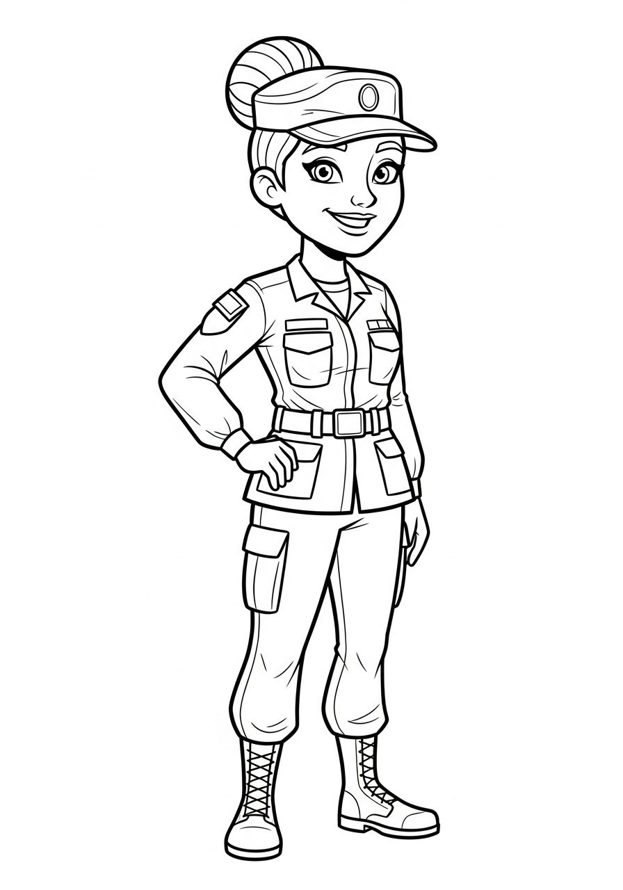 Soldier Coloring Pages 6 Confident female soldier smiling coloring page