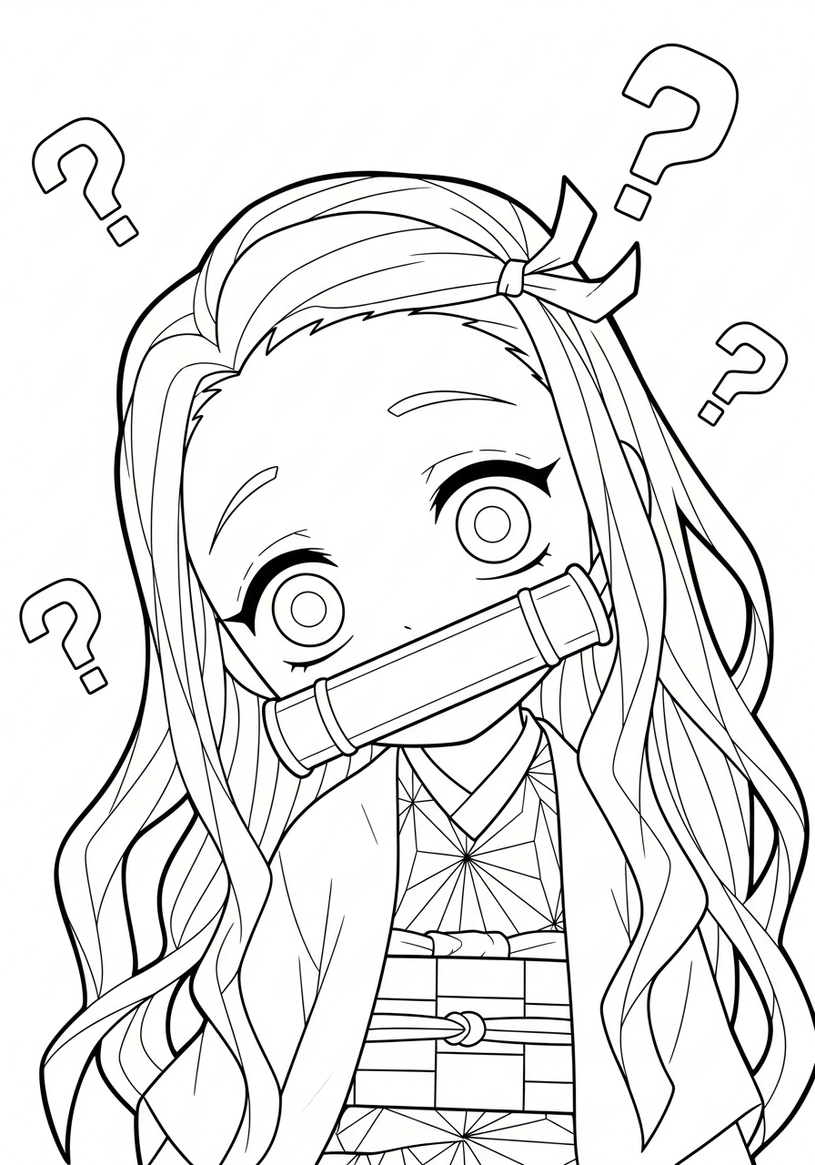 Nezuko Coloring Pages 6 Confused chibi Nezuko face coloring page