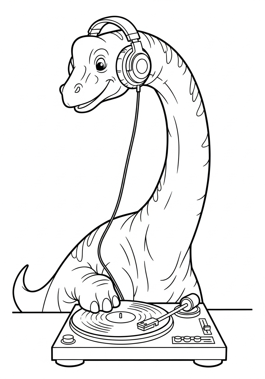 Brachiosaurus Coloring Pages 15 Cool Brachiosaurus DJ wearing headphones coloring page