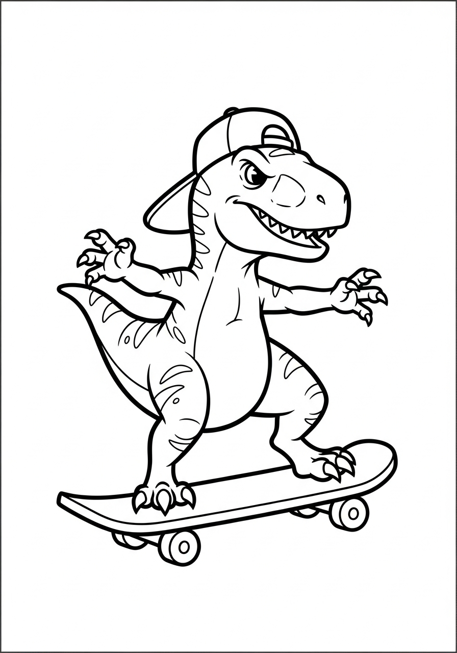Velociraptor Coloring Pages 4 Cool velociraptor riding a skateboard coloring page