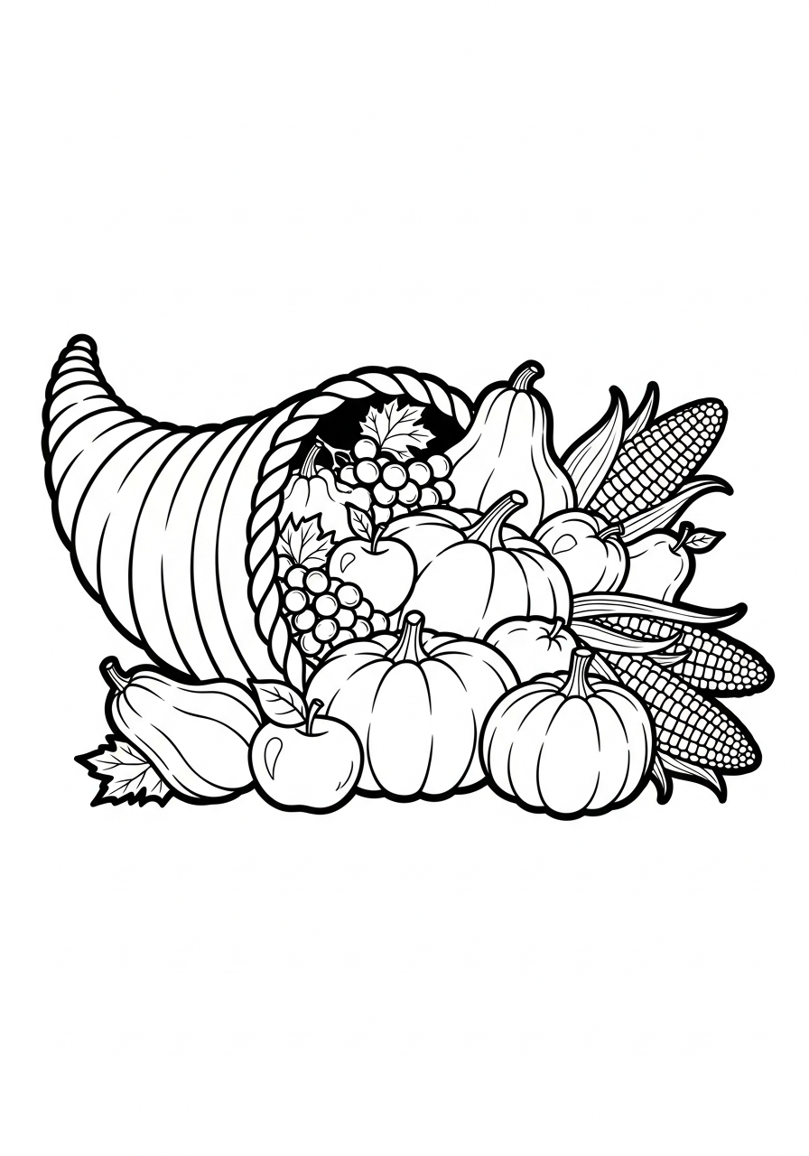 Thanksgiving Coloring Pages 4 Cornucopia horn overflowing with fruit coloring page