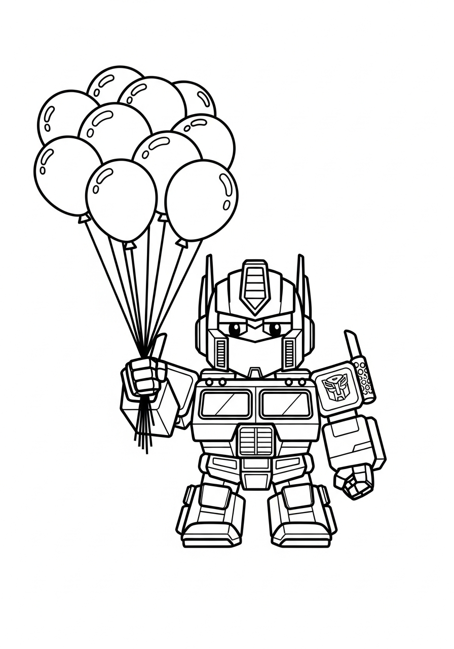 Optimus Prime Coloring Pages 7 Cute Optimus Prime holding party balloons coloring page