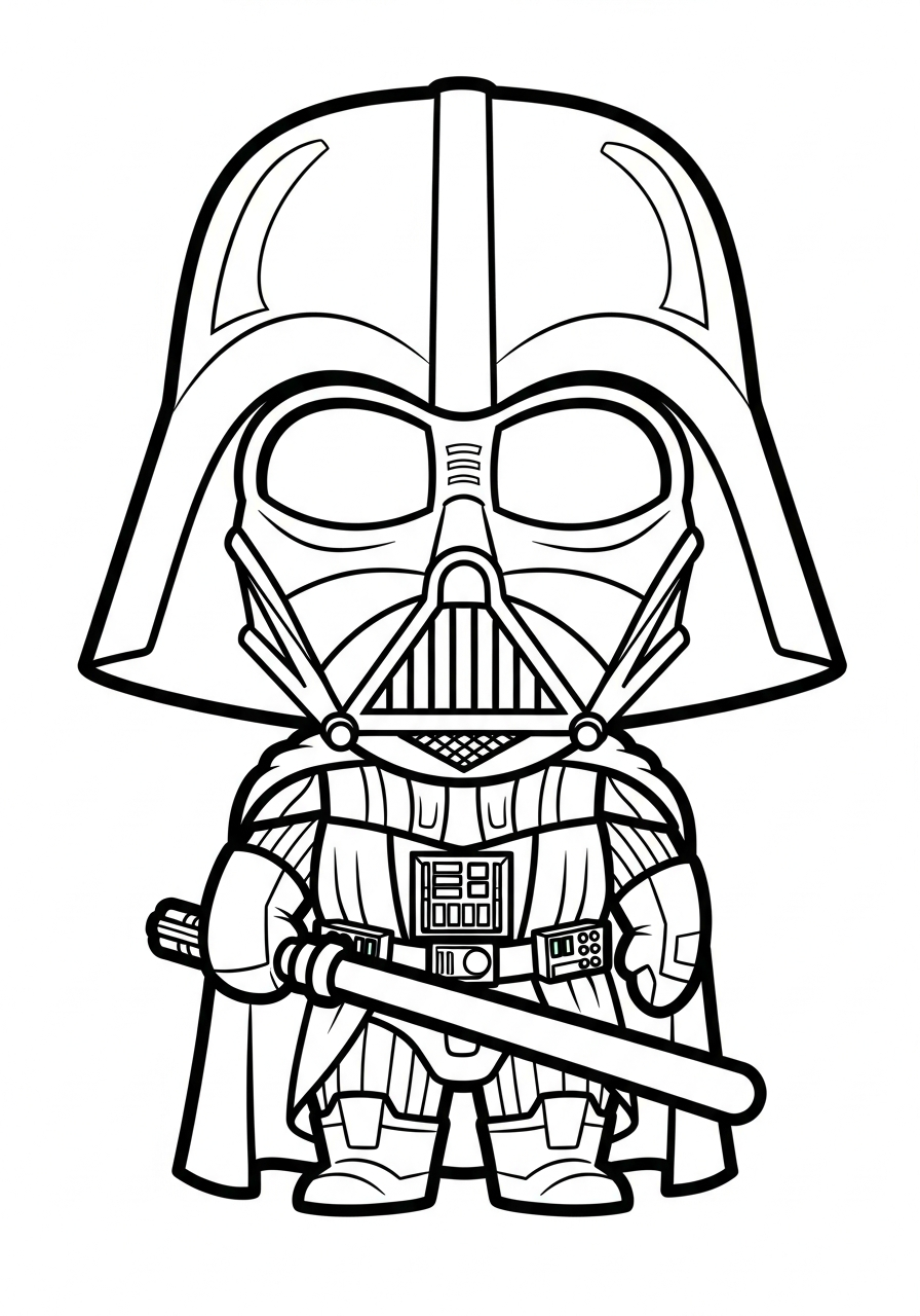 Cute and simple Chibi Darth Vader coloring page