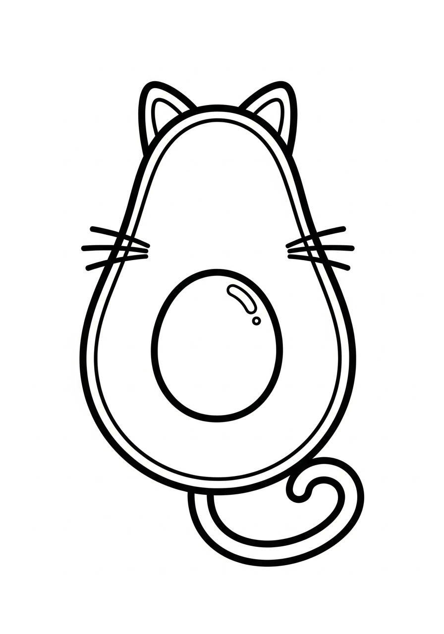 Cute avocado with cat ears and tail coloring page