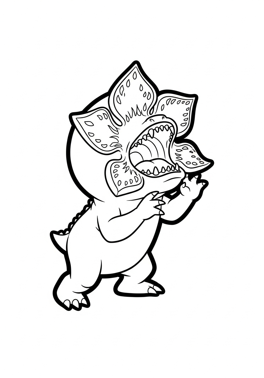Cute baby Demogorgon roaring loudly coloring page