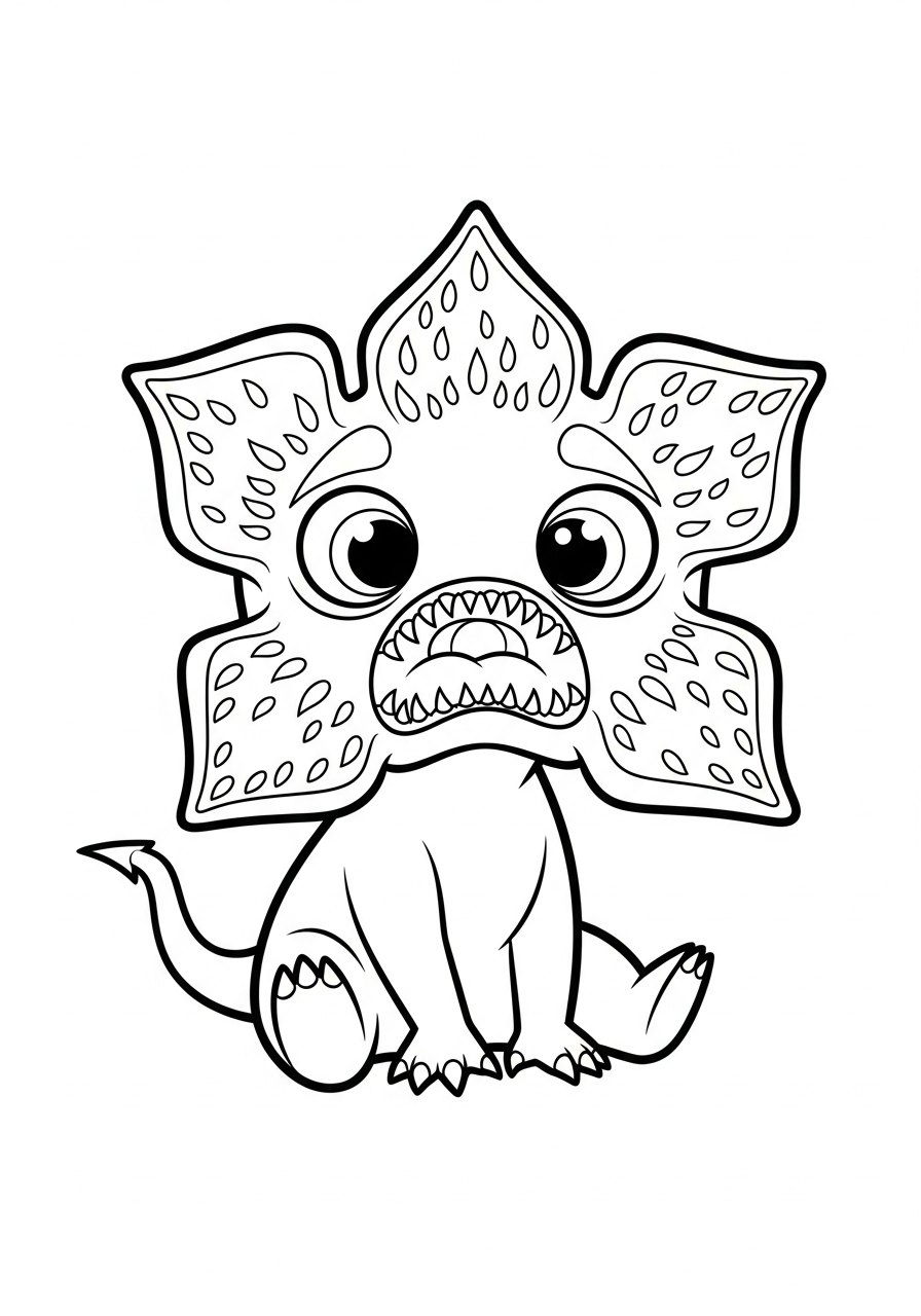 Cute baby Demogorgon sitting down coloring page