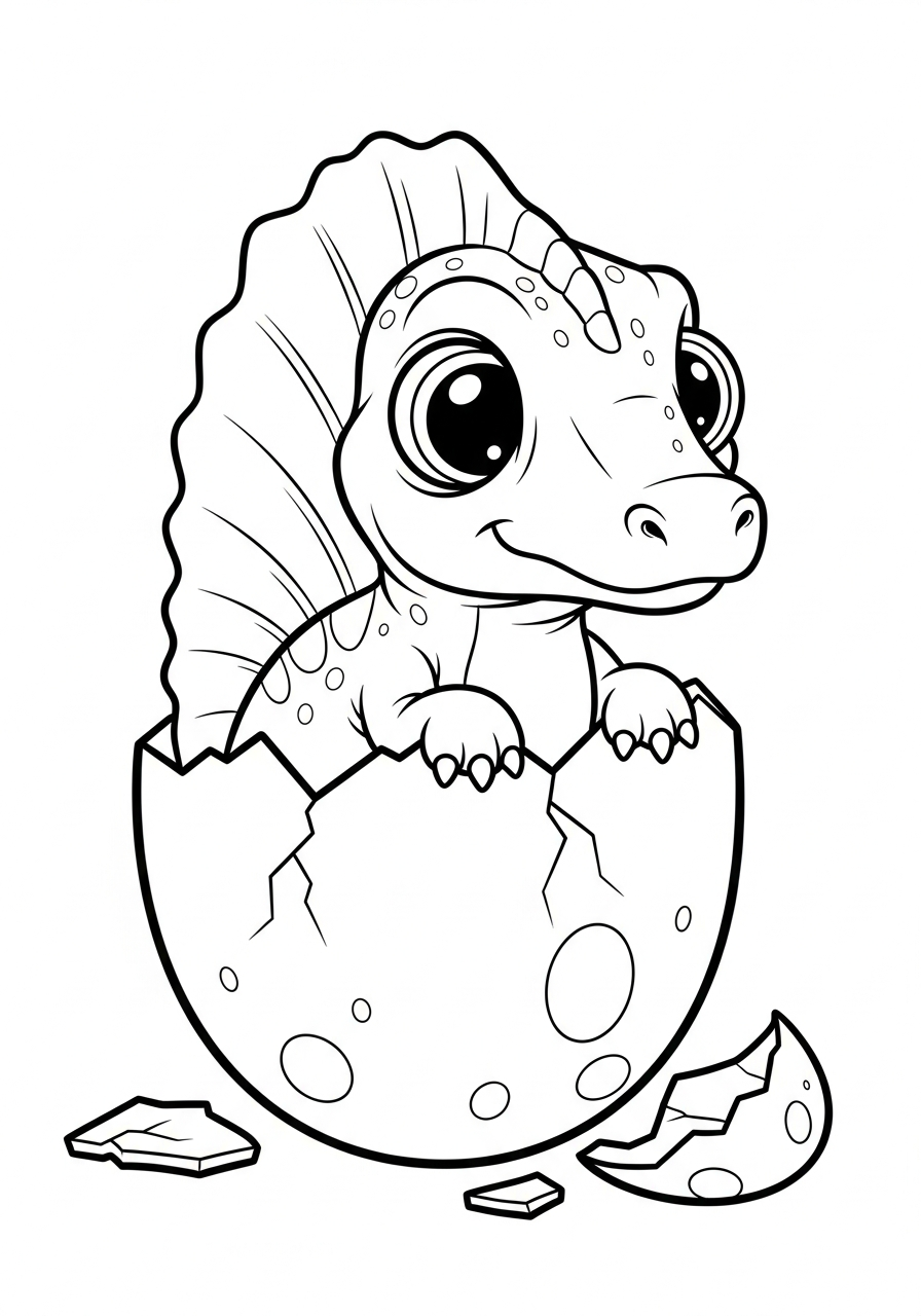 Cute baby Spinosaurus hatching coloring page