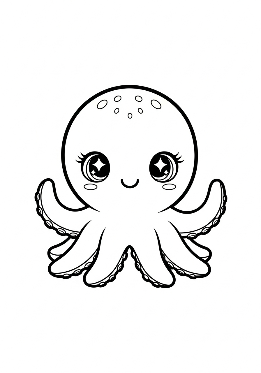 Cute baby octopus with big eyes coloring page