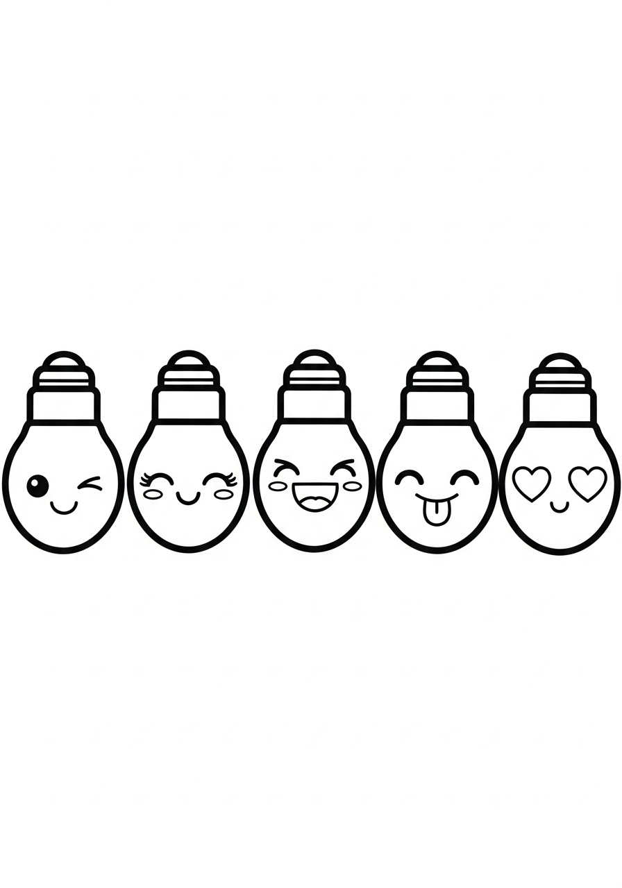 Christmas Light Coloring Pages 4 Cute bulbs with funny faces coloring page