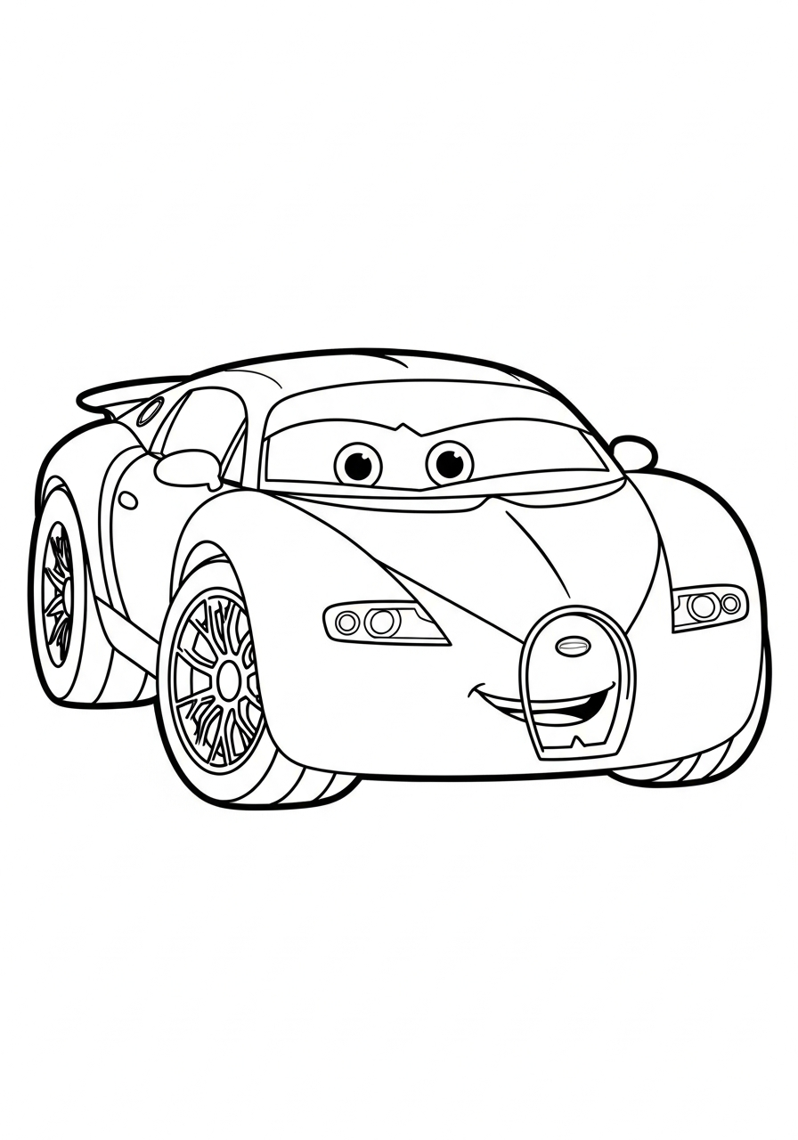 Cute cartoon chibi style Bugatti coloring page