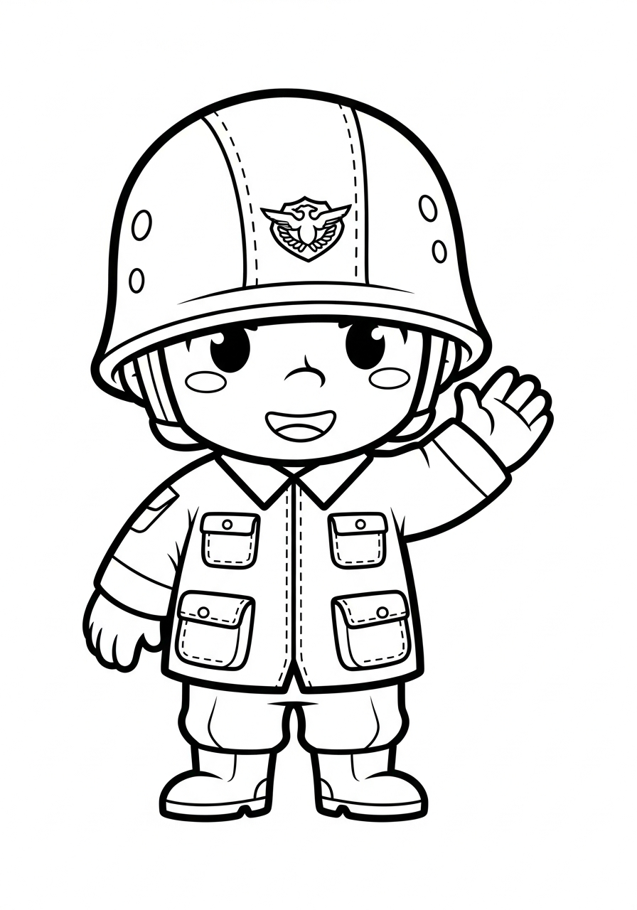 Soldier Coloring Pages 7 Cute cartoon soldier waving coloring page