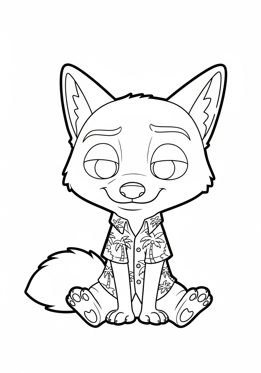 Cute chibi Nick Wilde coloring page