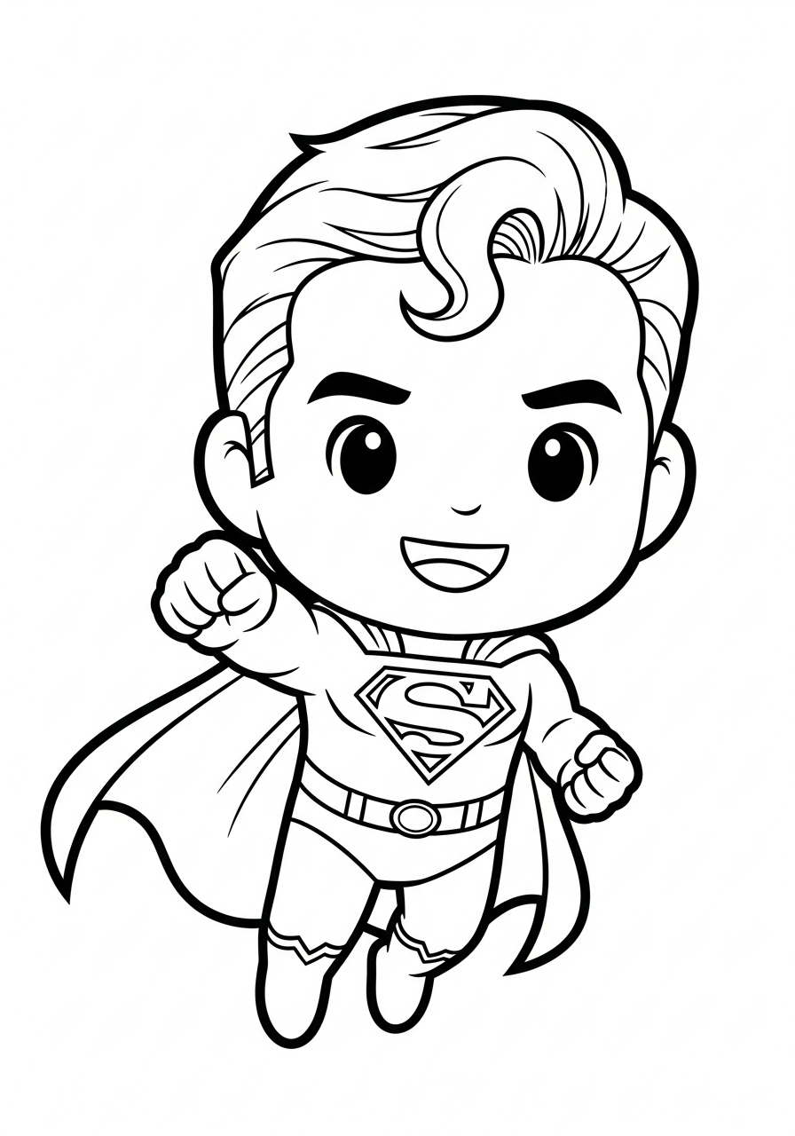 Cute chibi Superman flying happily coloring page