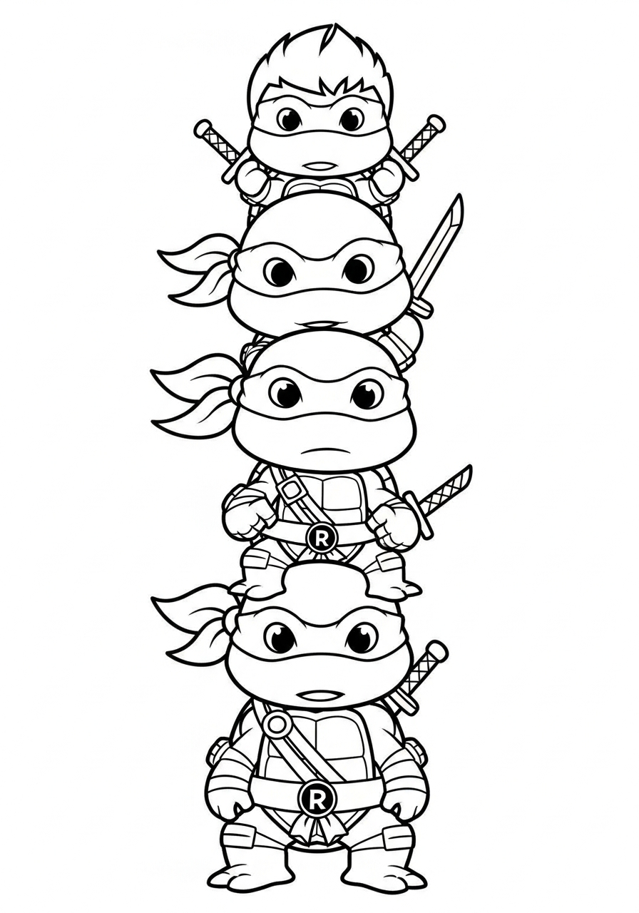 Ninja Turtle Coloring Pages 9 Cute chibi turtle stack coloring page