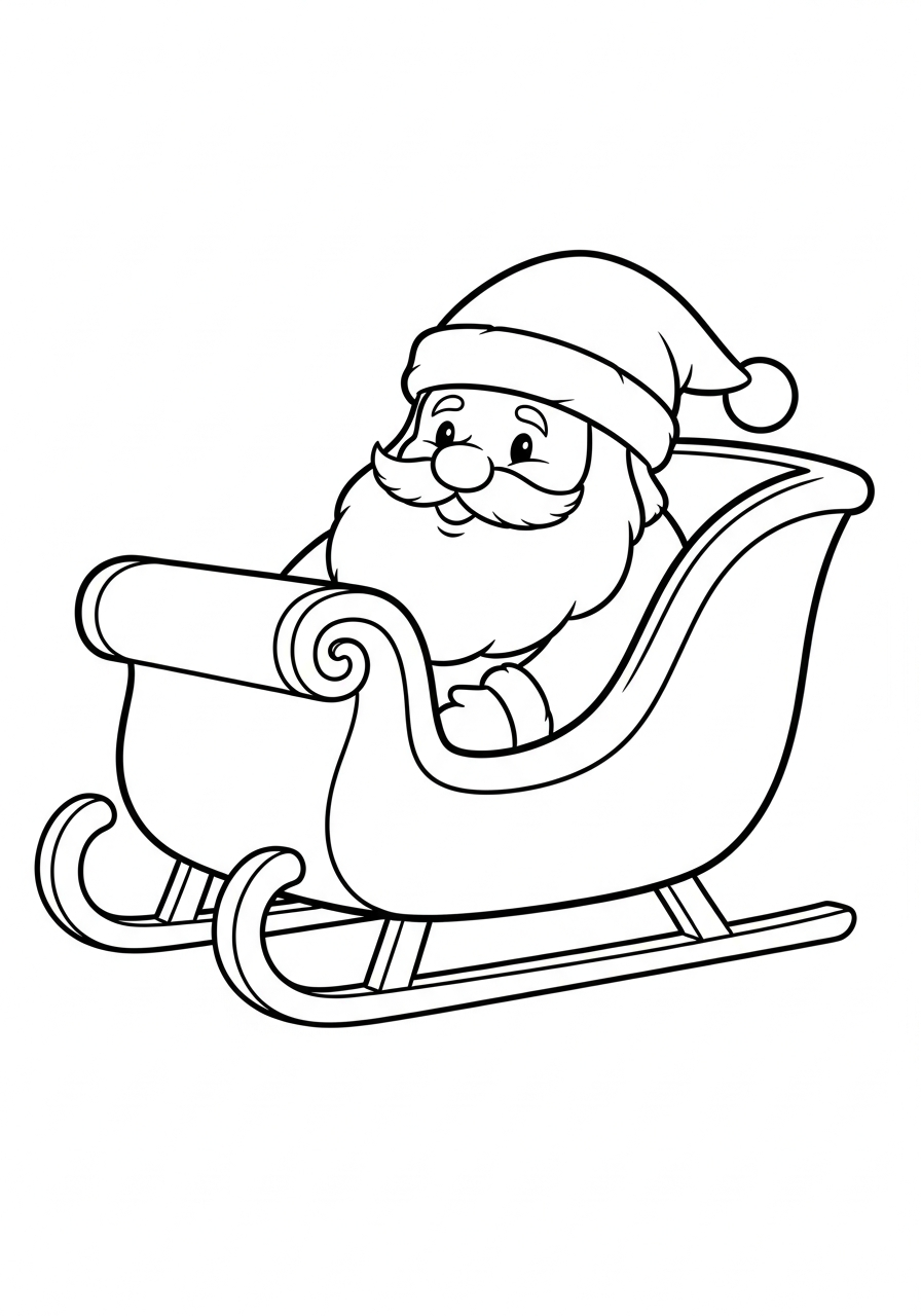Santa Sleigh Coloring Pages 22 Cute chubby chibi Santa sleigh coloring page