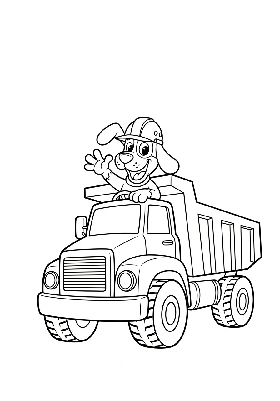 Dump Truck Coloring Pages 3 Cute dog driving dump truck coloring page