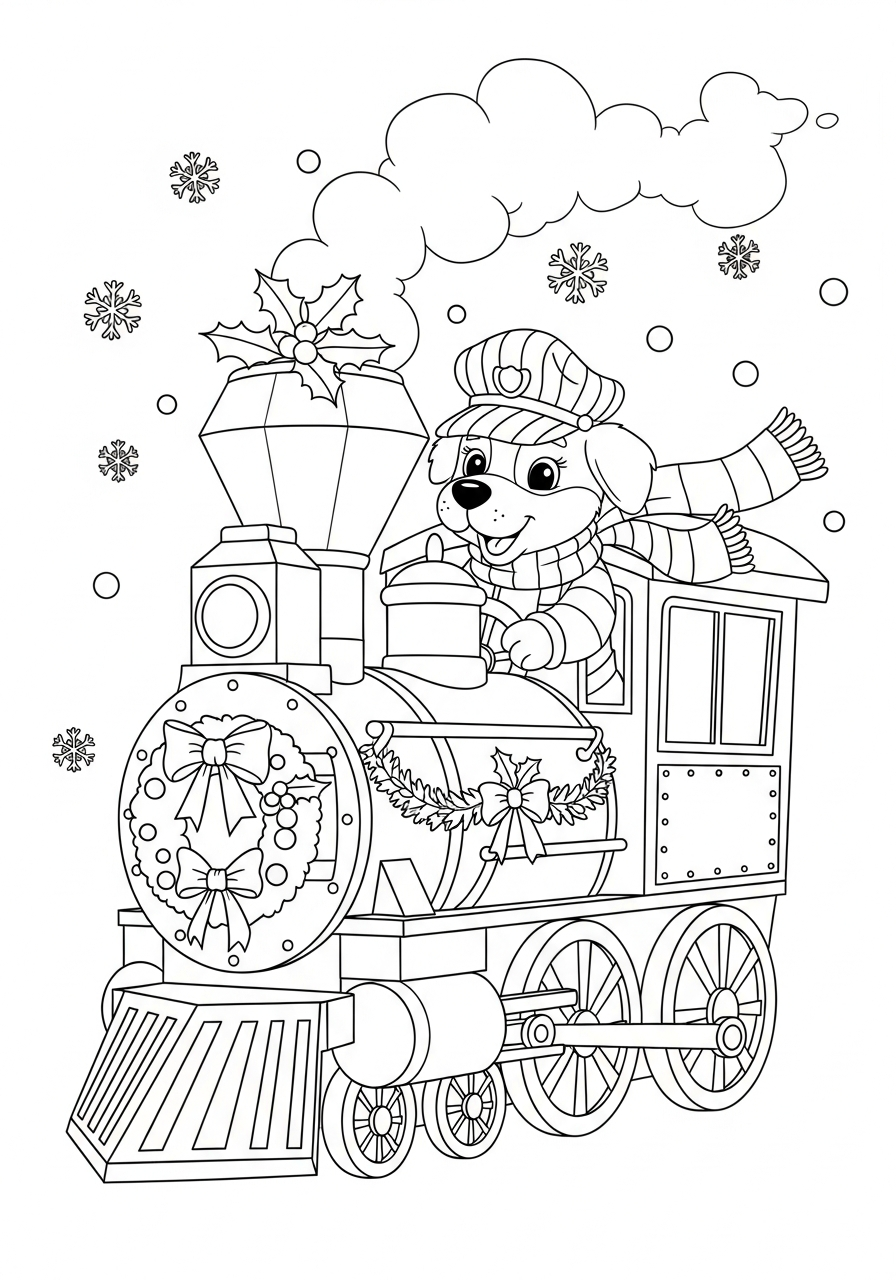 Christmas Train Coloring Pages 4 Cute dog driving train engine coloring page